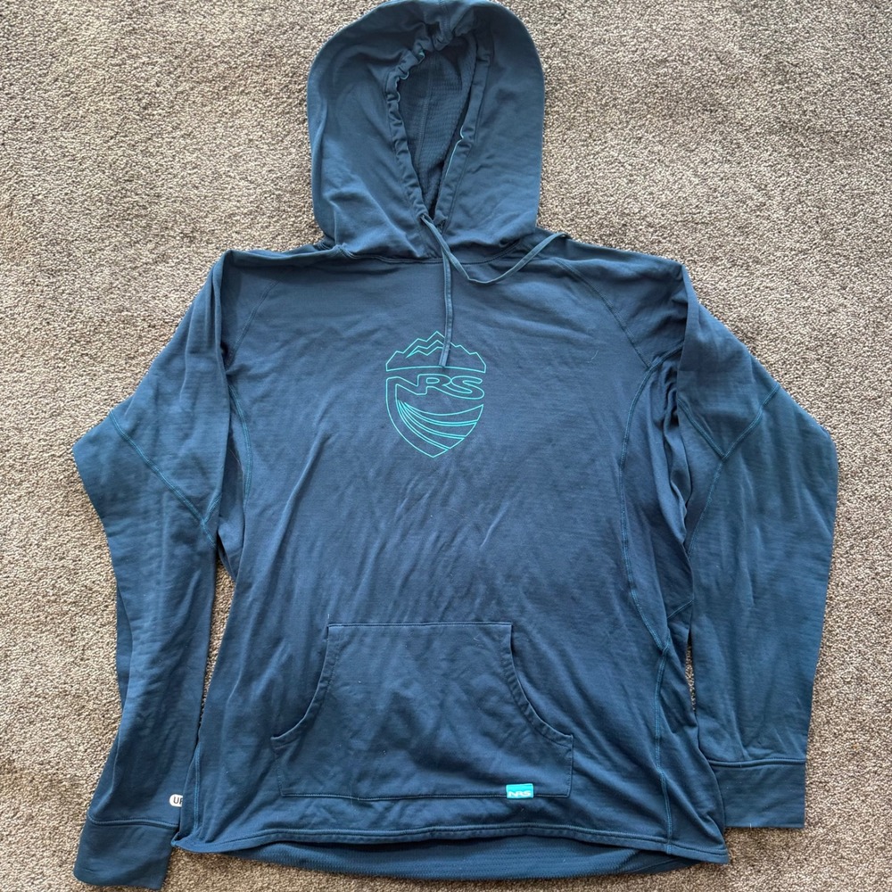 NRS Mens XL Blue UPF 50+ Sun Hoodie Long Sleeve Fishing Kayaking H2core